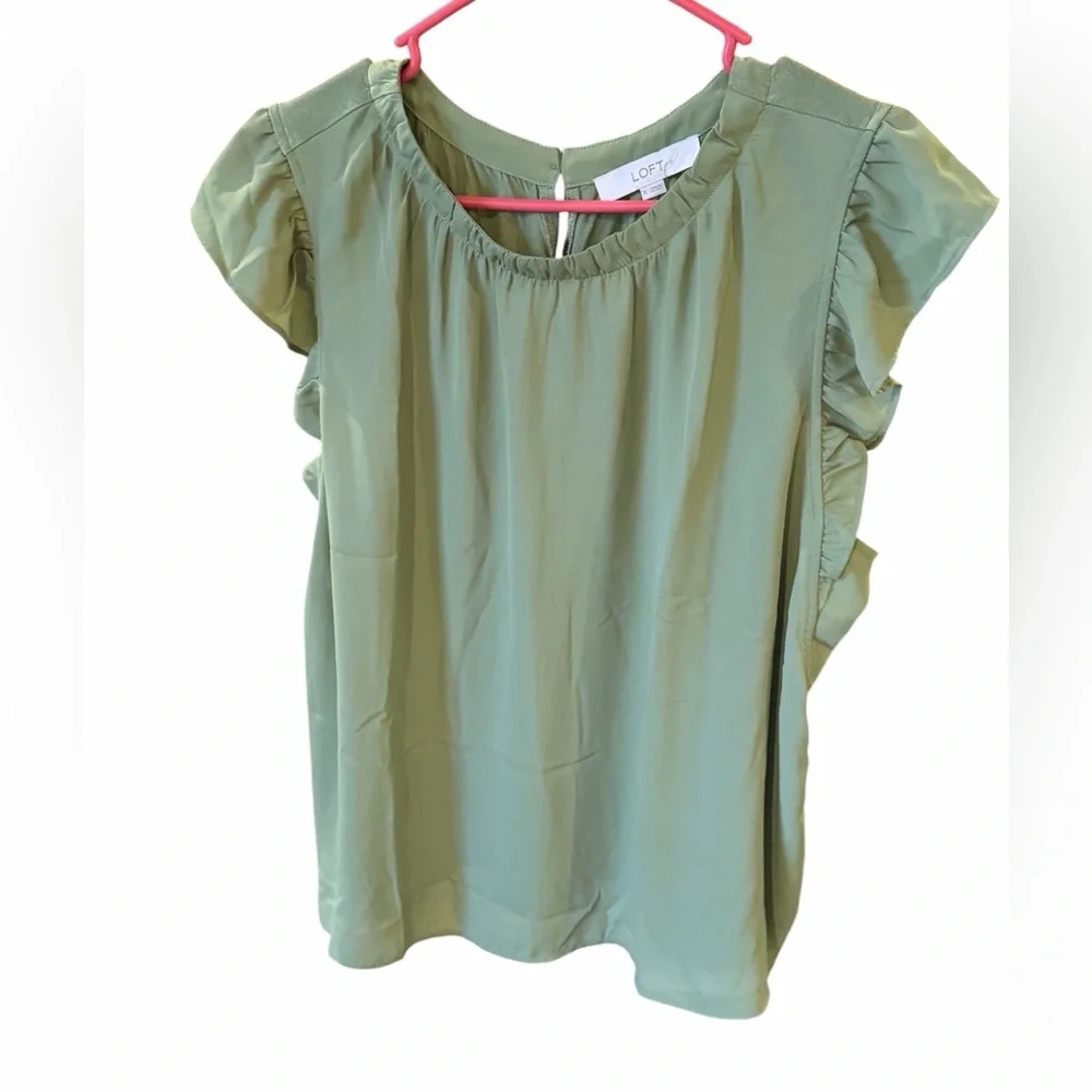 LOFT Green Ruffle Sleeve Top- XL - Picture 2 of 6